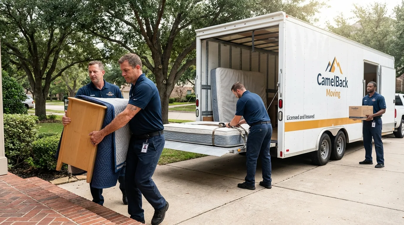 Crew loading residential truck for cross-state move from Eaton, CO