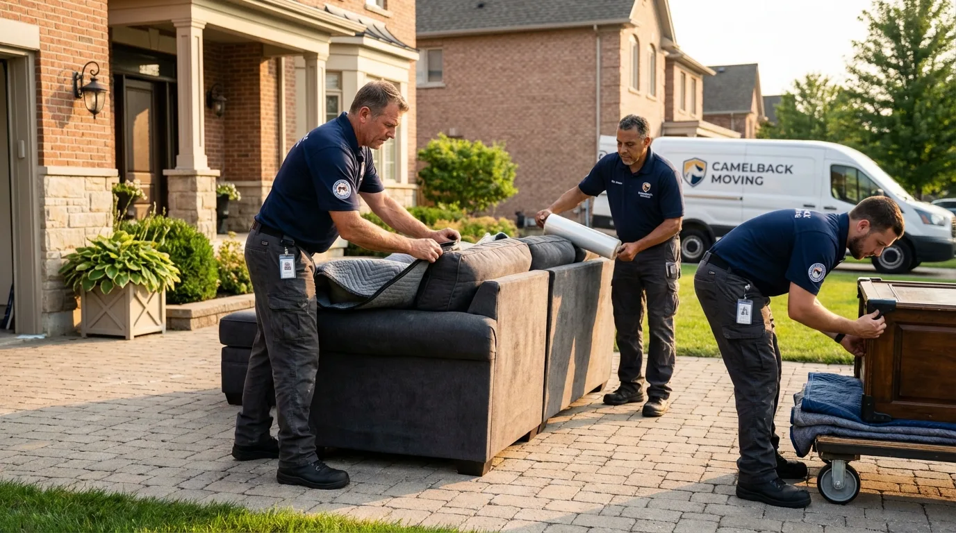 Large estate moving crew wrapping furniture in Eaton, CO