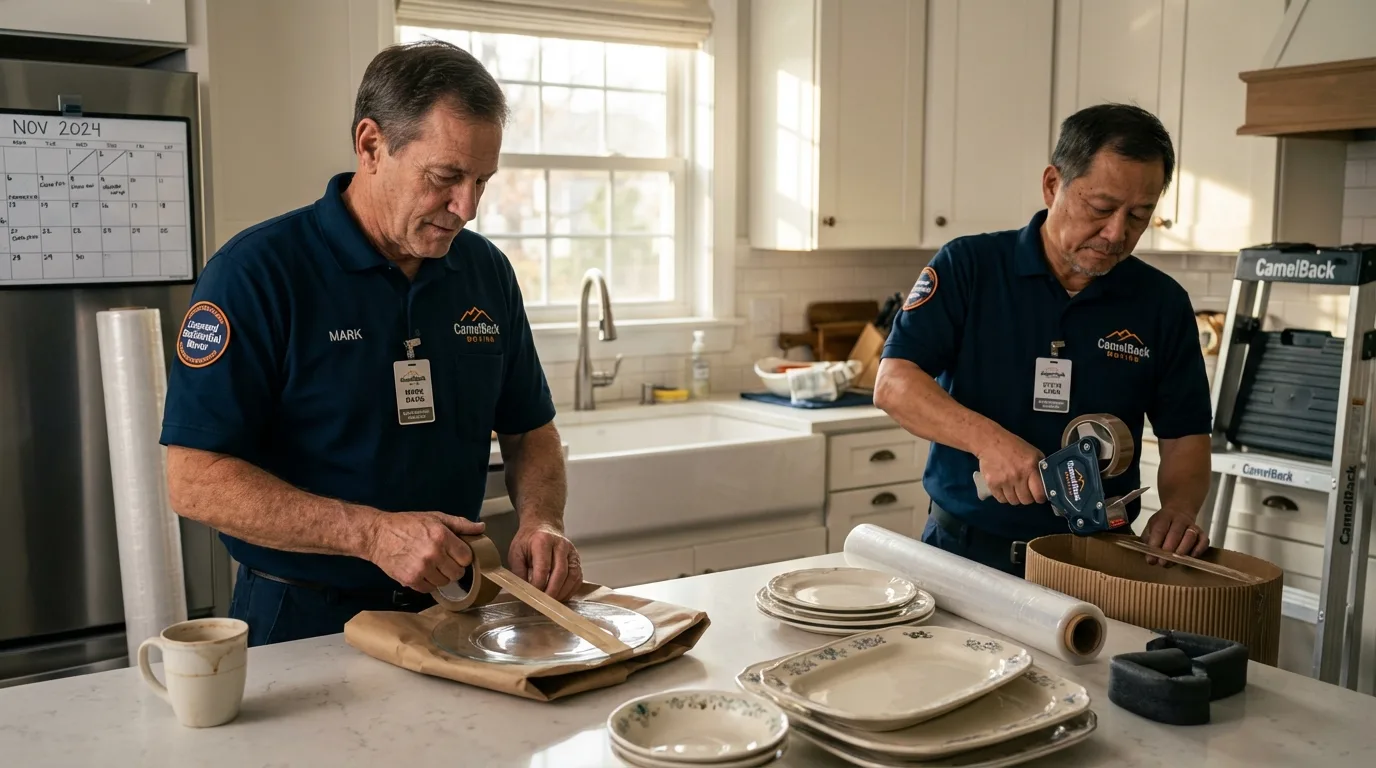 Professional crew packing kitchen dishware in Eaton, CO
